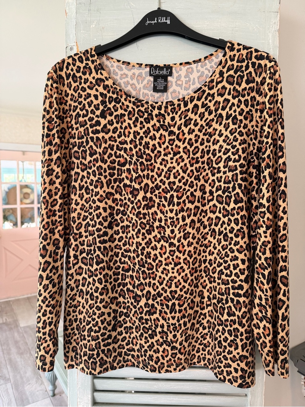 Rafaella Leopard Print Long Sleeve Top - Tan & Black